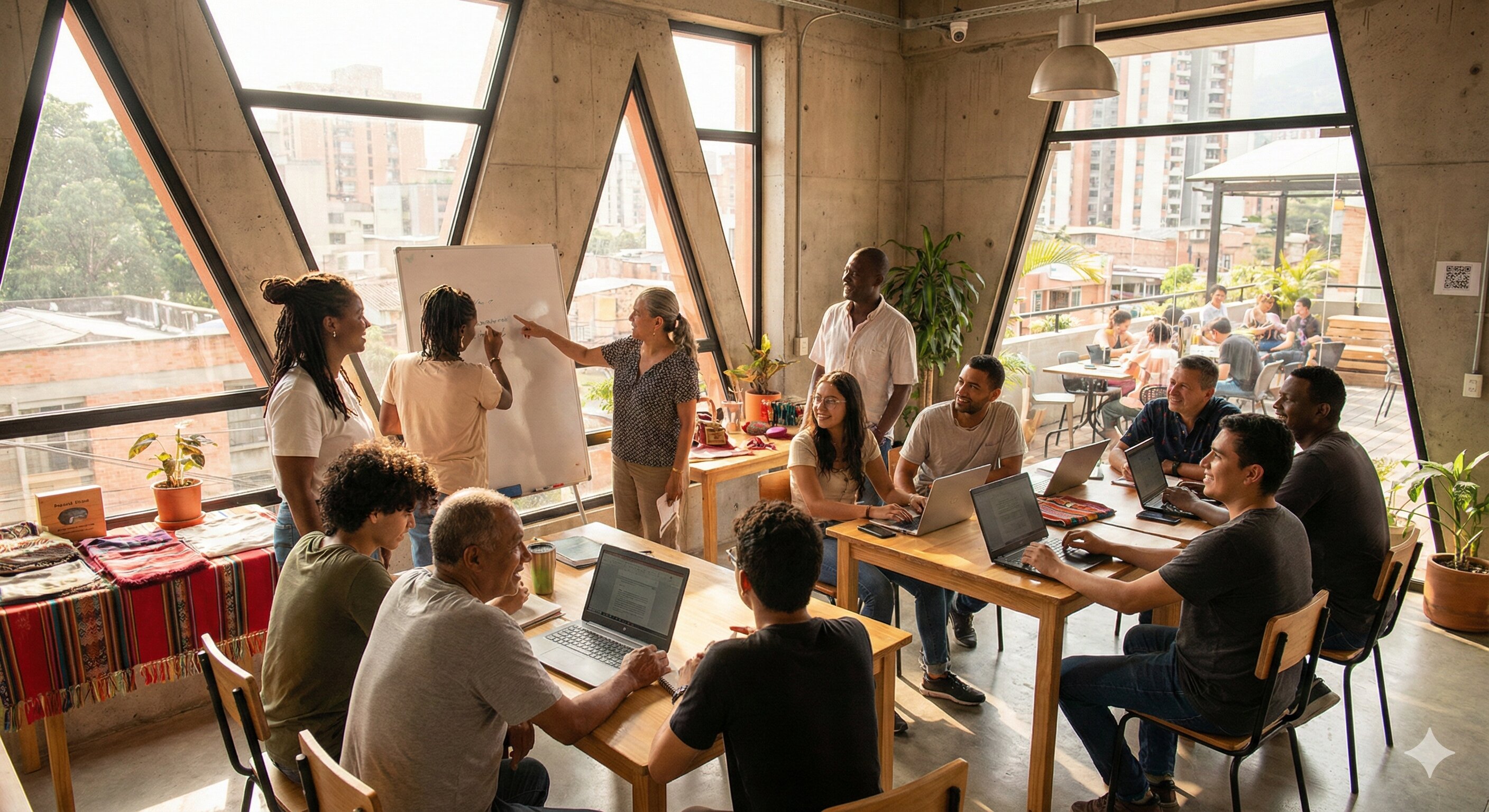 Líderes comunales de FUNDECU trabajando con comunidades en Medellín, Antioquia